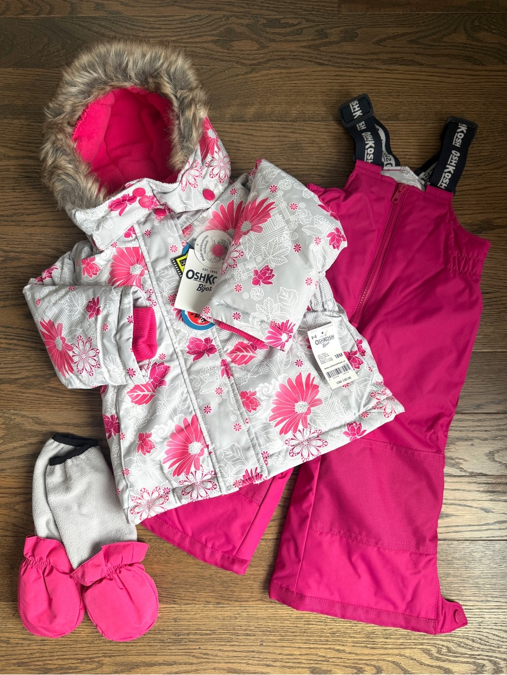 OshKosh Girls Pink Floral Snowsuit 18M NWT – Jacket & Snow Pants